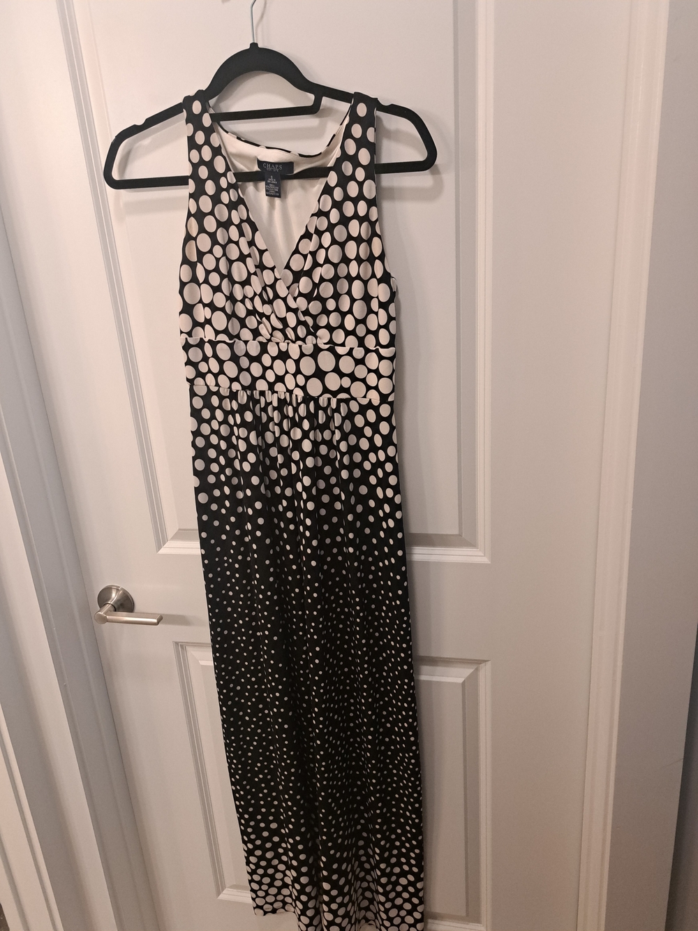 Chaps Black and White Polka Dot V‑Neck Maxi Dress